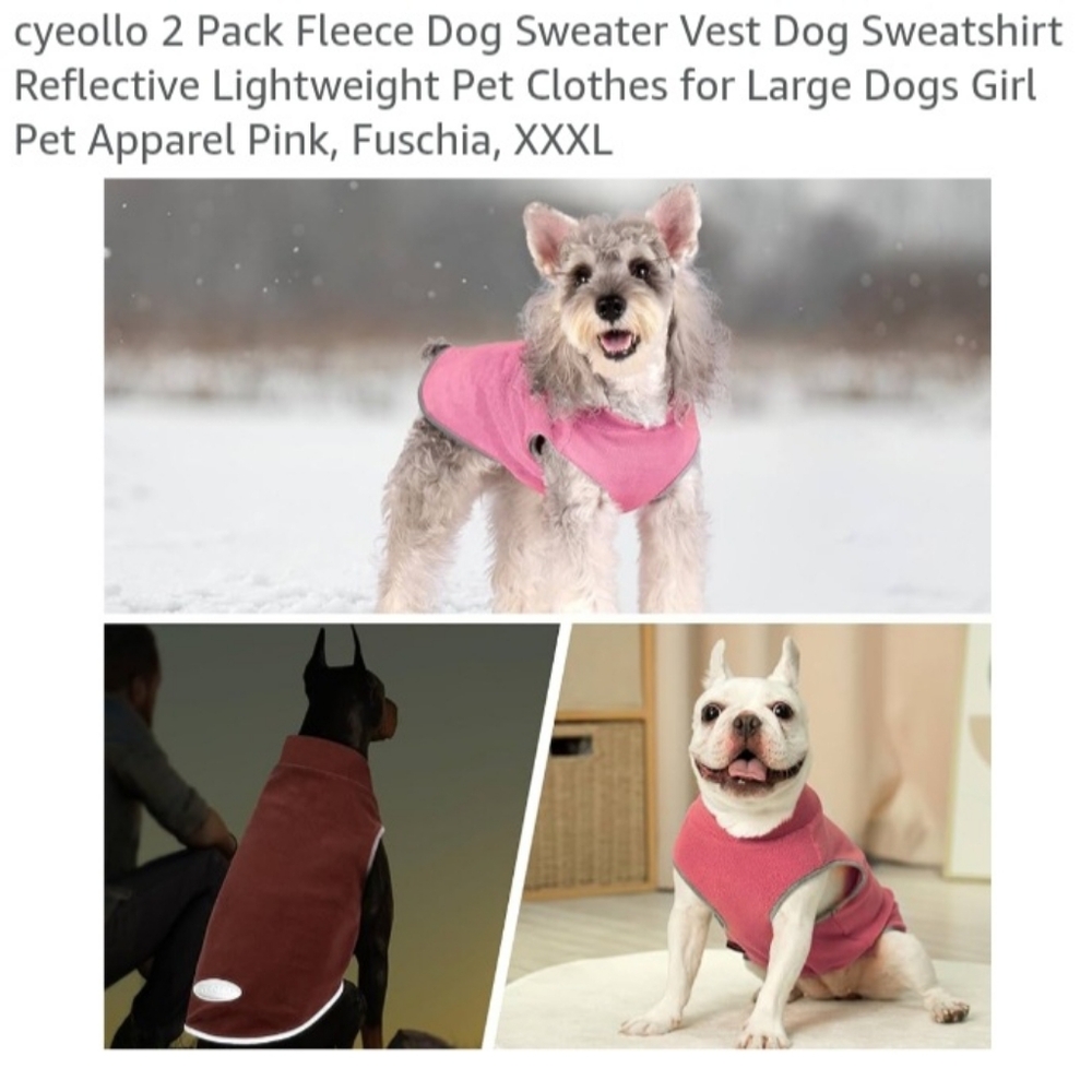 2 Pink Fleece Dog Sweater Vest